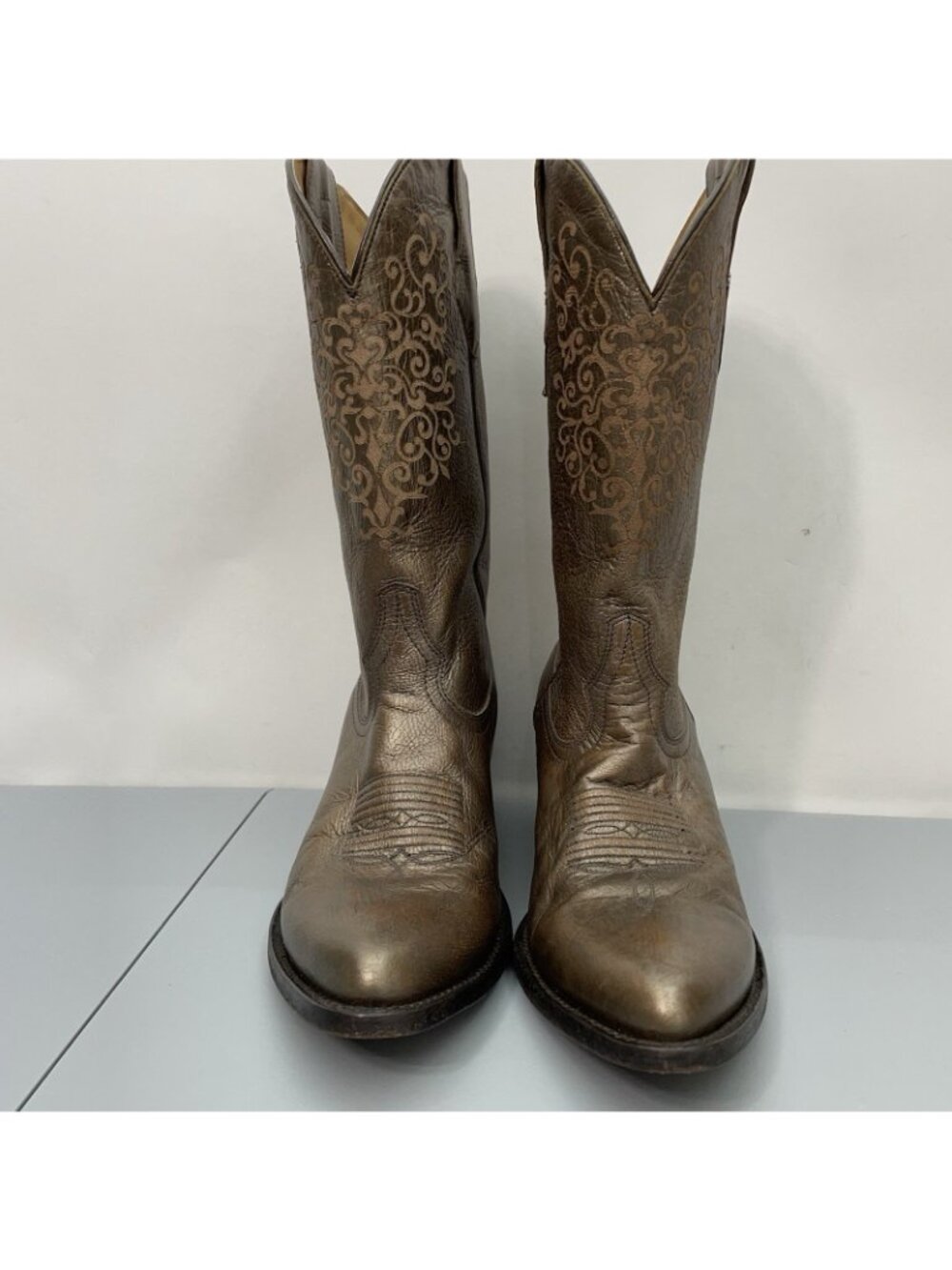 Shyanne Lola Cowgirl Cowboy Boots Western Distressed Bronze Metallic Womens 9.5 - Picture 3 of 15